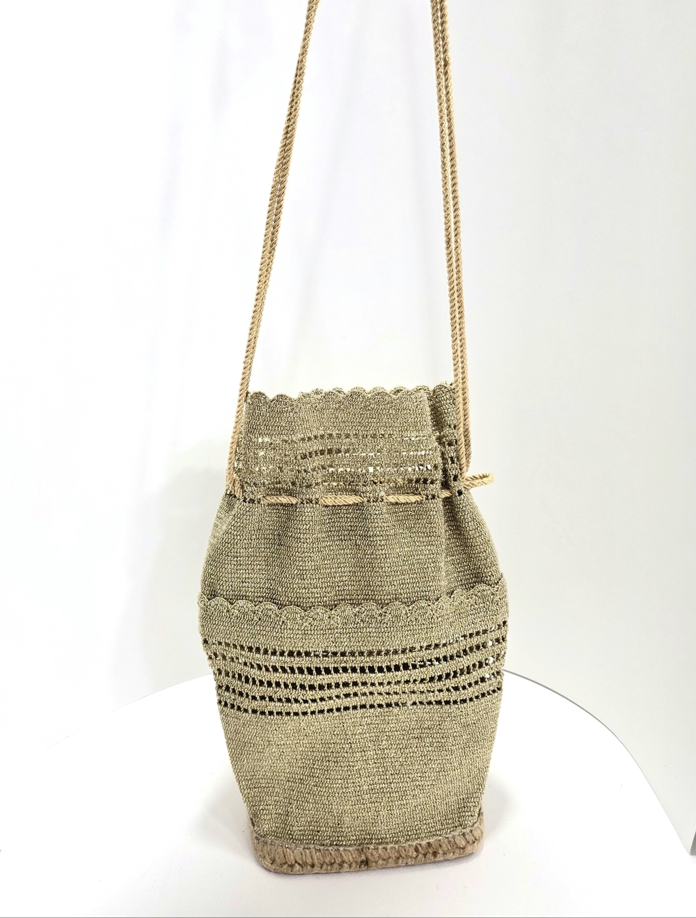 Castaner Vintage Metallic Gold Woven Drawstring Pouch Crossbody Bag